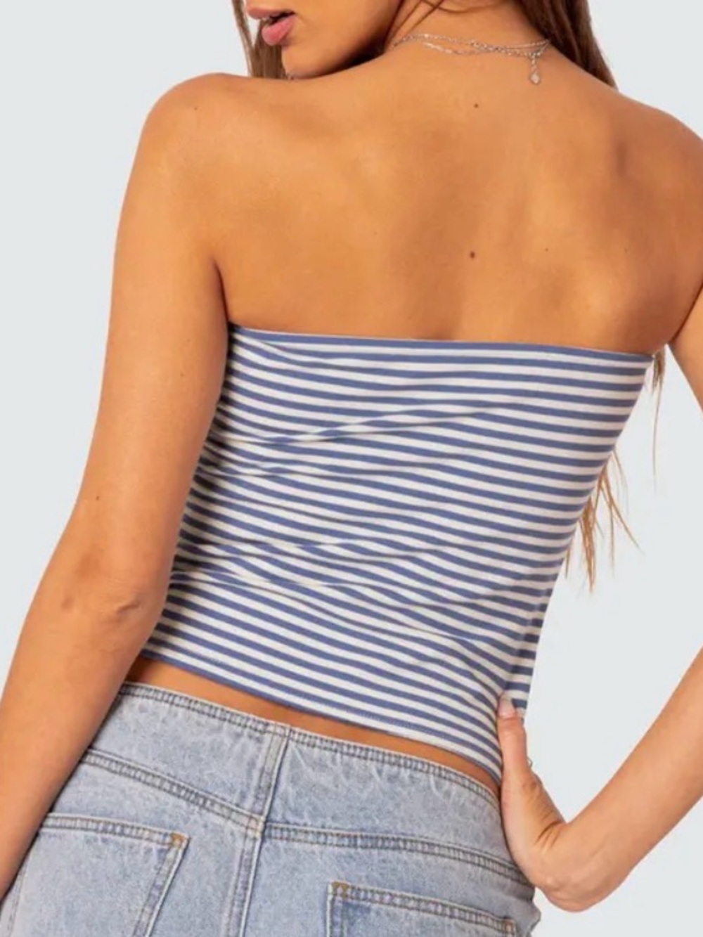 Edikted Lilah Blue & White Stripe Tube Top M - Picture 2 of 6